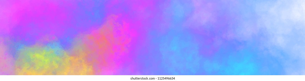 Vector horizontal banner. Abstract web background with colorful clouds, smoke, multicolor dust, paint. Multicolored concept illustration with realistic clouds of Holi paint powder.