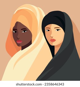 Vector horizontal banner of beige colors for International Women's Day, muslim woman culture