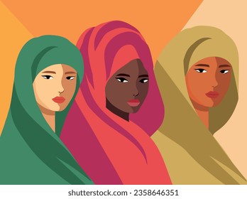 Vector horizontal banner of bright colors for International Women's Day, Muslim woman culture