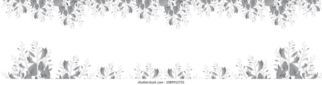 Vector horizontal banner with flowers and copyspace isolated on white background.