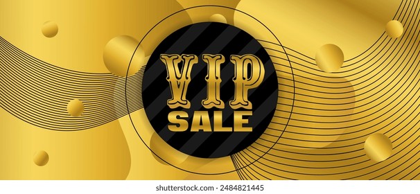 Vector horizontal banner with golden gradient elements for sale. Trending geometric banner for gold luxury vip sale. Promo banner for social networks, websites, applications. Back with place for text.