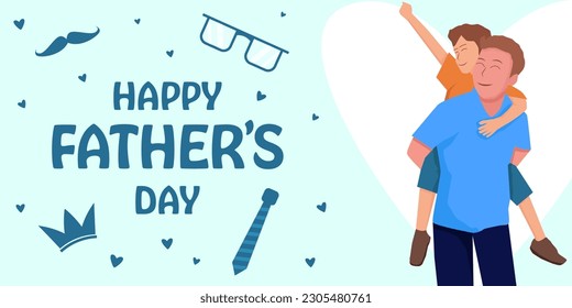 vector horizontal banner happy father's day design illustration with the father carrying the son