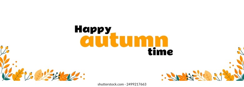 vector horizontal banner Hello, autumn with autumn leaves