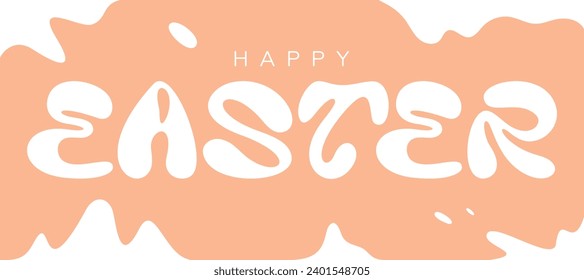 Banner horizontal del vector. Ilustración con color de melocotón de moda 2024. Feliz tarjeta de felicitación de Pascua. Letra moderna manuscrita sobre fondo beige. Concepto de celebración de fiestas religiosas. Letra líquida. Palabra