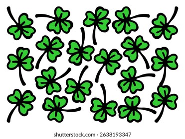 Vector horizontal banner with many shamrocks on a white isolated background