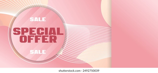 Vector horizontal banner with modern gradient elements for sale. Trending geometric banner for special offer sale. Promo banner for social networks, websites, applications. Back with place for text.