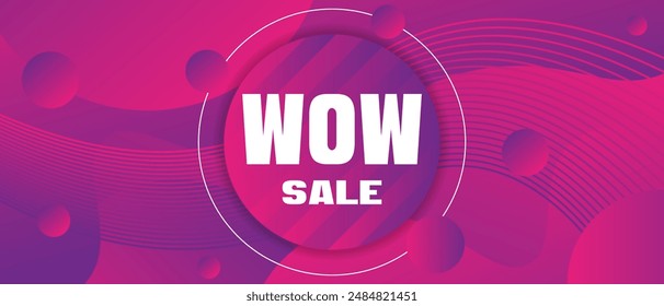 Vector horizontal banner with modern purple gradient elements for sale. Trending geometric banner for wow sale. Promo banner for social networks, websites, applications. Back with place for text.