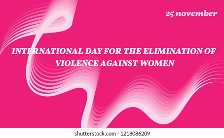 Vector horizontal banner. Pink ribbon for International Day for the Elimination of Violence Against Women On a rich pink background
