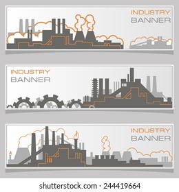 Vector horizontal banner: plant, factories, heavy industry and metallurgical engineering.