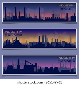 Vector horizontal banner: plant, factories, heavy industry and metallurgical engineering. EPS 10