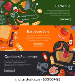 Vector horizontal banner poster templates for barbecue or grill cooking illustration