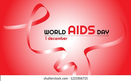 Vector horizontal banner. Red ribbon for World AIDS day. Red-white gradient background