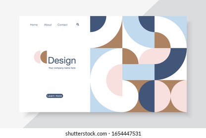 Vector horizontal banner with simple geometric forms in trendy bauhaus style. Landing page design template, stock vector illustration.