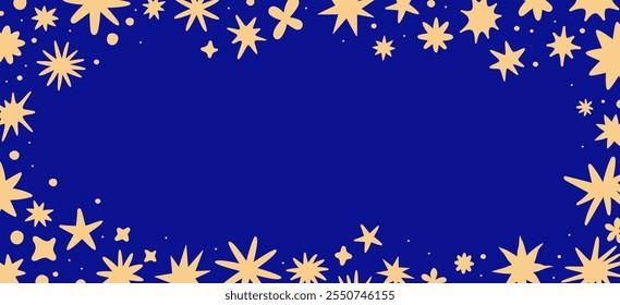 Vector horizontal banner with stars and diamond, magic night sky background with copy space for text