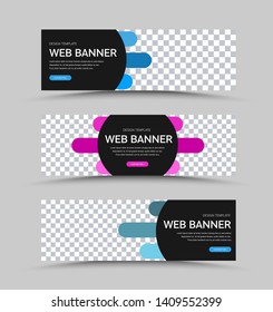 Vector horizontal banner templates with place for photo and color elements with rounded corners. Design for web standard size.