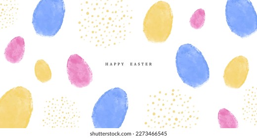 Banner horizontal vectorial con huevos de acuarela y la inscripción Feliz Pascua. Tarjeta de Pascua para tu diseño con fondo blanco. EPS vectorial 10