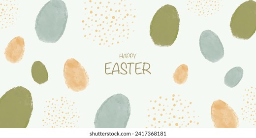 Banner horizontal vectorial con huevos de acuarela y la inscripción Feliz Pascua. Cartel de Feliz Pascua. Tarjeta de Pascua para tu diseño. EPS vectorial 10
