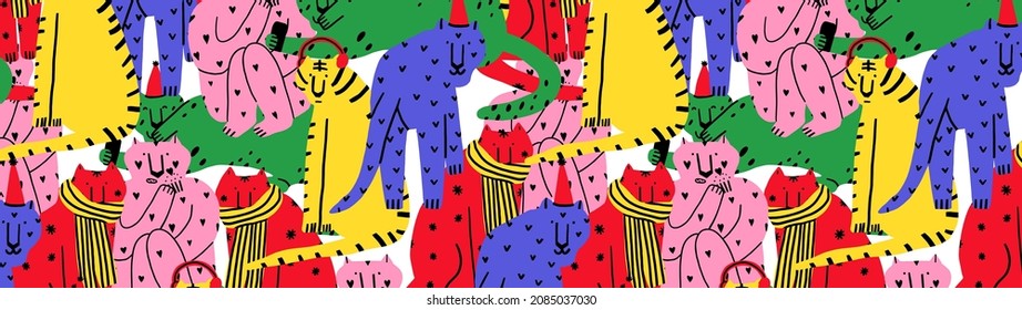 vector horizontal banner for website - vibrant tigers. Horizontal Border for the celebration of the holidays with the symbol of the year. Website design template