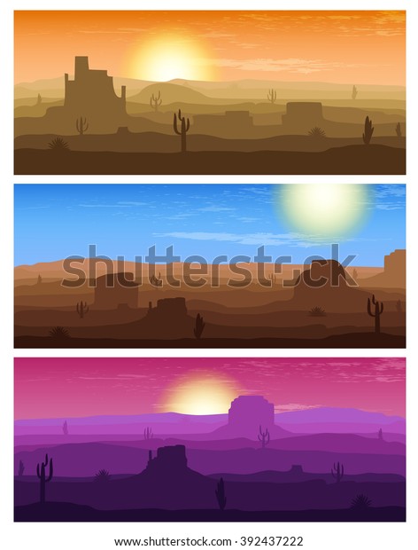 Vector Horizontal Banner Wild West Cactus Nature Parks Outdoor
