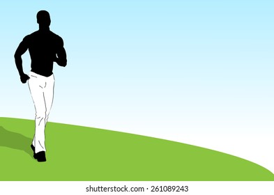 Vector horizontal banner with Young athlete  jogging 