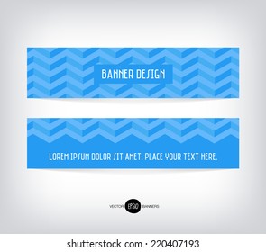 Vector horizontal banners collection with retro blue chevron pattern