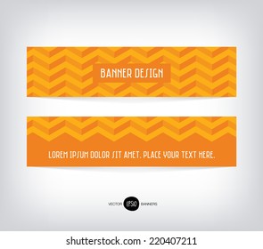 Vector horizontal banners collection with retro orange chevron pattern