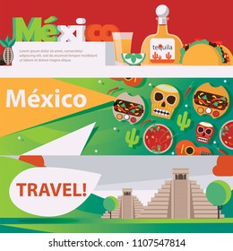 Vector horizontal banners dedicated to mexican food, drind and culture. Bright travel and entertainment design