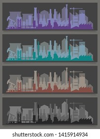 Vector horizontal banners with industrial part of city. Factories, refineries and power plants