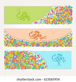 Vector horizontal banners set of colorful eggs for Easter design.