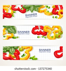 Vector horizontal banners with sweet peppers and basil