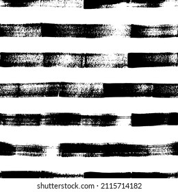 Vector horizontal black brush strokes. Seamless pattern with grunge lines. Rough edges charcoal stripes. Old style vintage design. Hand drawn grunge bold stripes. Black paint texture