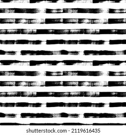 Vector horizontal black brush strokes. Seamless pattern with grunge lines. Rough edges charcoal stripes. Old style vintage design. Hand drawn grunge bold stripes. Black paint texture