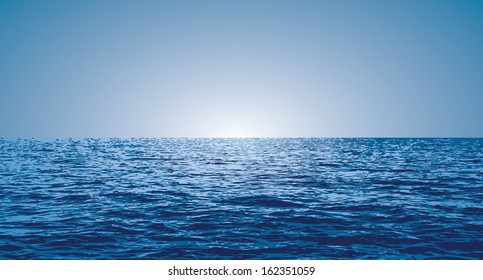 vector horizontal blue background with sunrise over the ocean