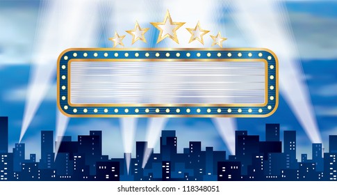 vector horizontal blue blank billboard over the city