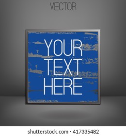 Vector horizontal blue brush strokes in the square frame. Hand drawn lines with dry brush. Grey frame of Steel. Background. Abstract design element. Modern. Soft shadow. Grunge texture. Your text here