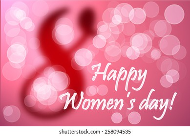 Vector horizontal bokeh red greeting card "Happy women's day"