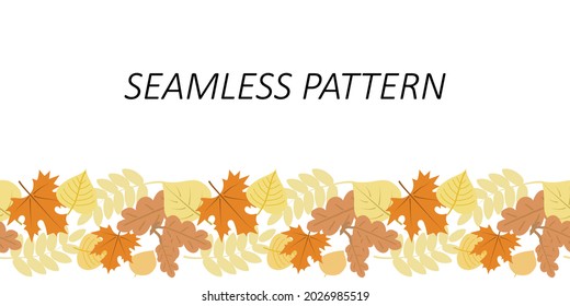 Vector of horizontal border with autumn leaves.Seamless pattern on white background .