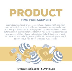 Vector horizontal business template with golden and silver 3d elements on white background with title, text and slogan. Creative concept design for product announce web, site, print document 