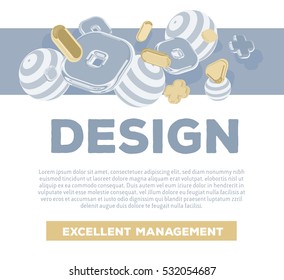 Vector horizontal business template with golden and silver 3d elements on white background with title, text and slogan. Creative concept of design for web advert, site, print document 