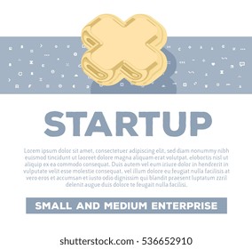 Vector horizontal business template with golden and silver 3d elements on white background with title, text and slogan. Creative concept design of startup for web, site, print document 