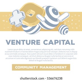 Vector horizontal business template with golden and silver 3d elements on white background with title, text , slogan. Creative concept design of venture capital for web, site, network, print document 