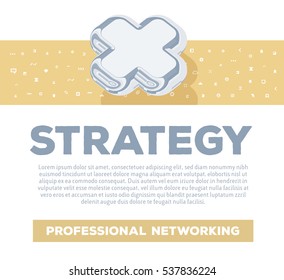 Vector horizontal business template with golden and silver 3d elements on white background with title, text and slogan. Creative concept design for strategic management web, site, network, document 