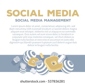 Vector horizontal business template with golden and silver 3d elements on white background with title, text and slogan. Creative concept design for social media web, site, network, print document 