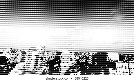 vector horizontal cityscape halftone, doted background