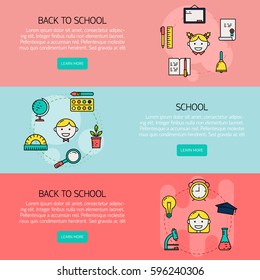 Vector horizontal composition with school elements. Modern template illustration. Banner or flyer template with with place for text