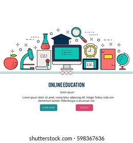 Vector horizontal composition with school elements. Modern template illustration. Banner or web page template with with place for text