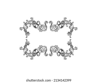 Vector horizontal decorative frame in Baroque Victorian vintage retro style, empty rectangular engraved label scroll monogram frame with flowers and swirls