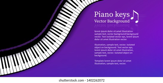 Vector horizontal design template with top view Piano keys on violet background.