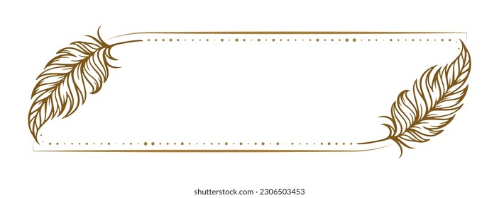 Vector horizontal dotted frame with feathers decoration