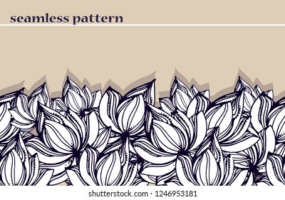 vector horizontal floral seamless pattern, on a beige background, banner decor, greeting cards, etc., hand drawing